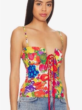 Tyler McGillivary Fruit Stickers Lace-Up Corset Top